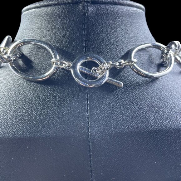 Silver Tone Rope Link Statement Chain Necklace Chunky Glam Vintage Inspired - Picture 8 of 8